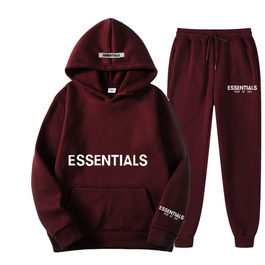ESSENTIALS Couple Set Hoodies for Men and Women Double Line High Street Fashion Two-Piece Set