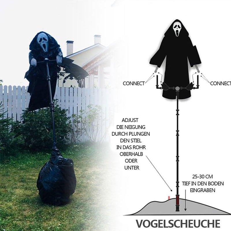 Scary Halloween Ghost Robe Costume with Crow Prop – Horror Phantom