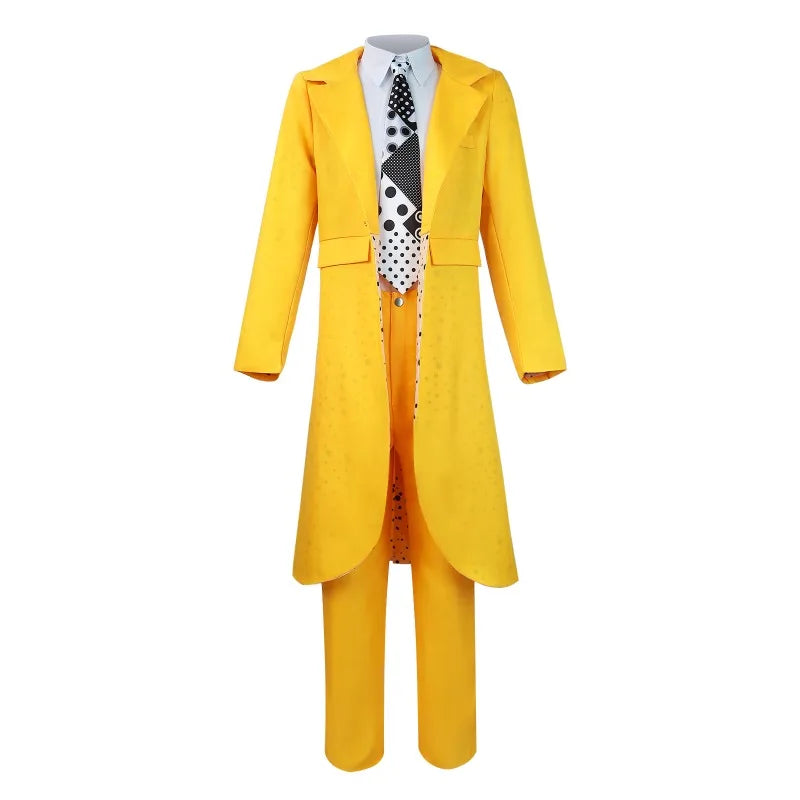The Mask Cosplay Costume Halloween Jim Carrey Uniform Anime Costume Yellow Trench Coat Hat Carnival Party Clown Mask for Men