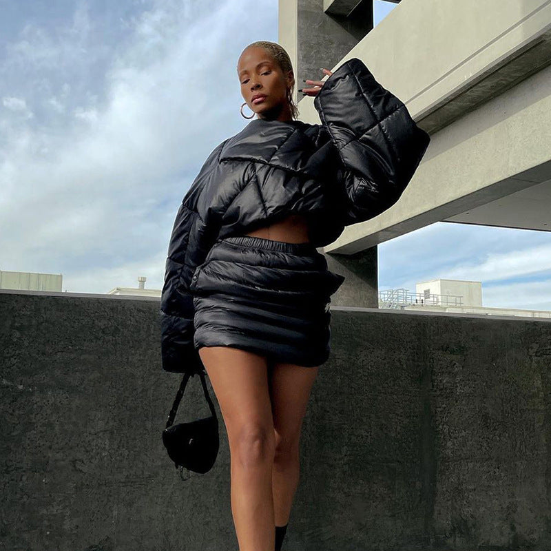 NB- Fashion Street Shooting Thickened Short Side Zipper Casual Jacket Women