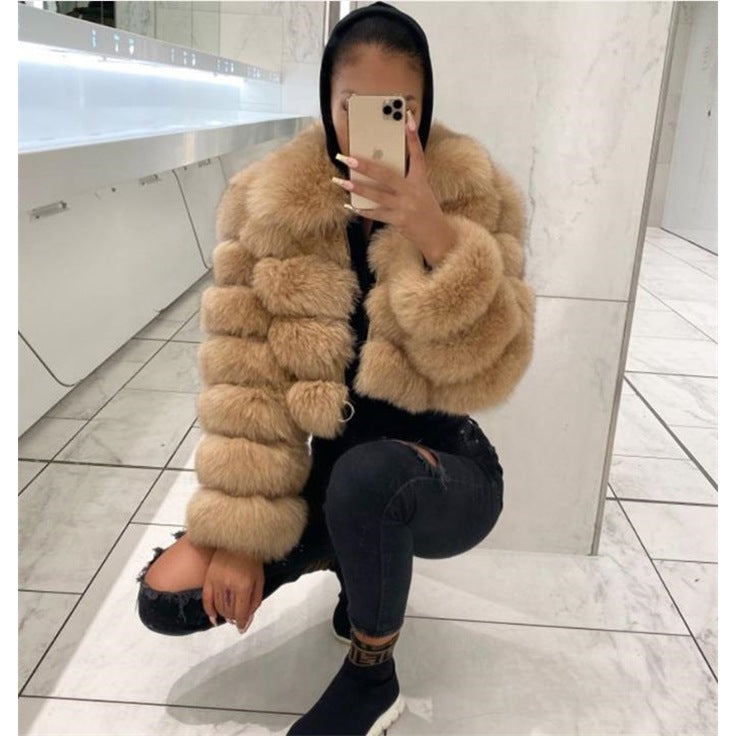 Abrigo de invierno de piel sintética para mujer
