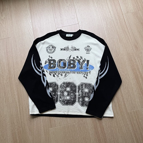 Long Sleeve biker Racing Print Loose Fit T-Shirt