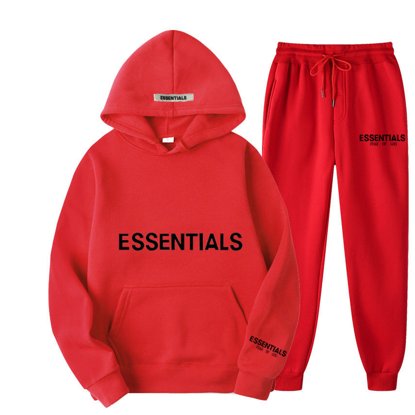 ESSENTIALS Couple Set Hoodies for Men and Women Double Line High Street Fashion Two-Piece Set