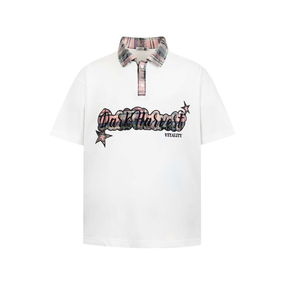 Style Color Block Applique Star Letter Embroidery Short Sleeve Polo Shirt Unisex