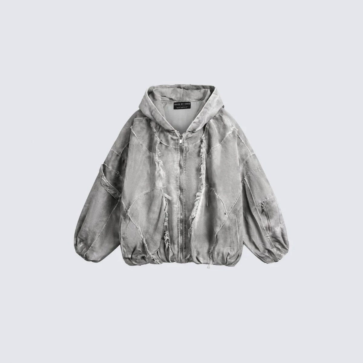 Men's Oversized Retro Patchwork Zip-Up Hooded Jacket
