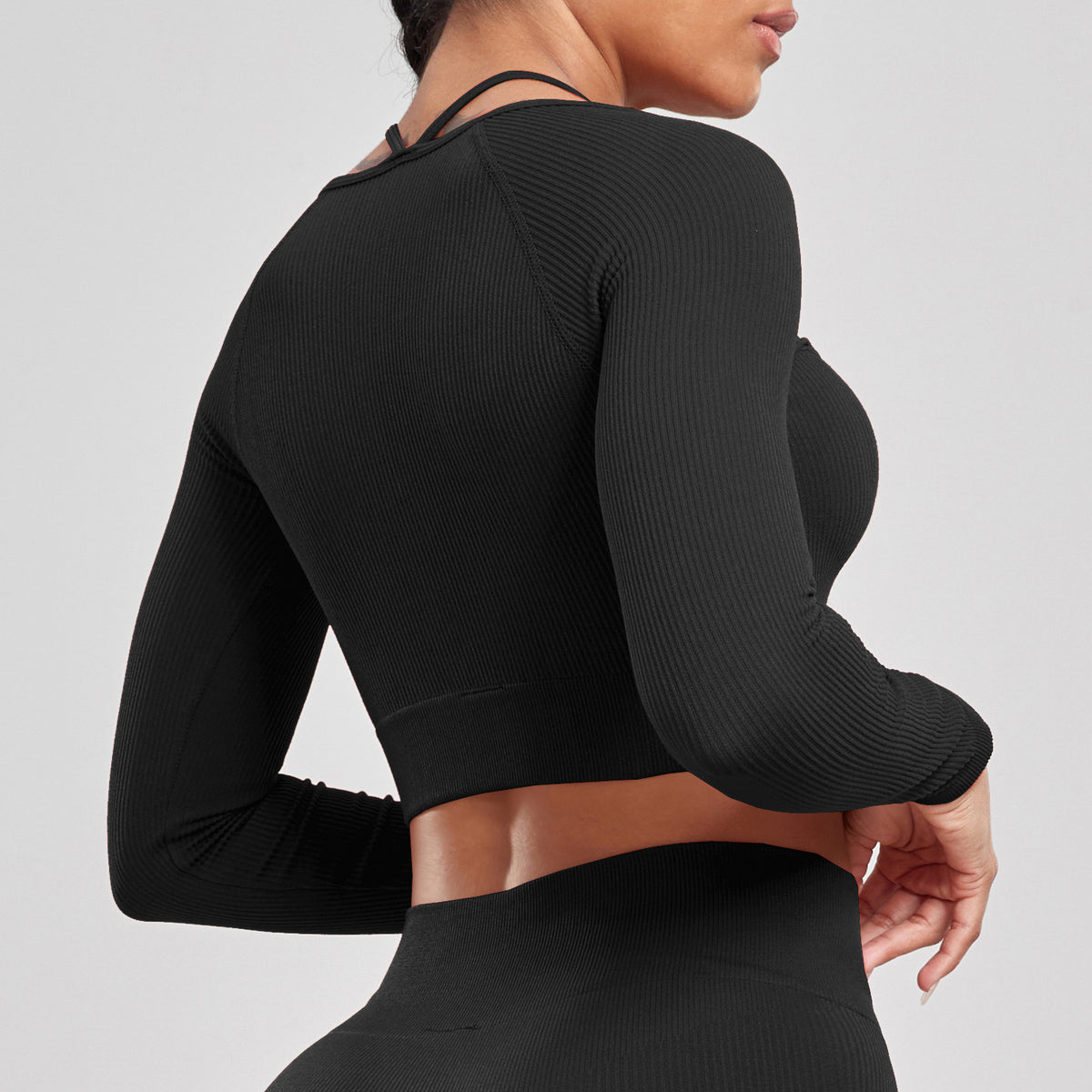 Sports Running Seamless Ribbed Long Sleeve Yoga Fitness Set