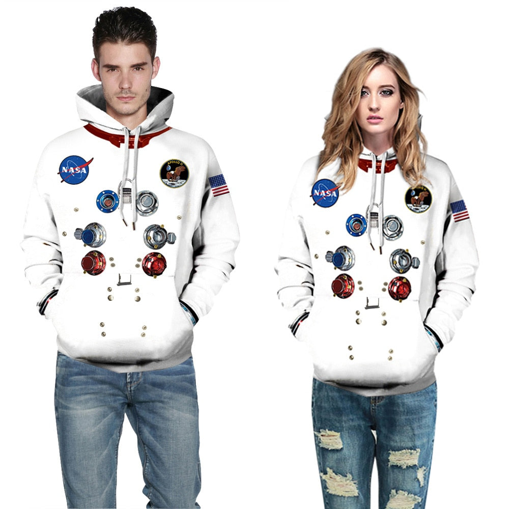 Man Winter Streetwear Hoodies Tops 3D Astronaut Space Suit Pullover Sweatshirt Terror