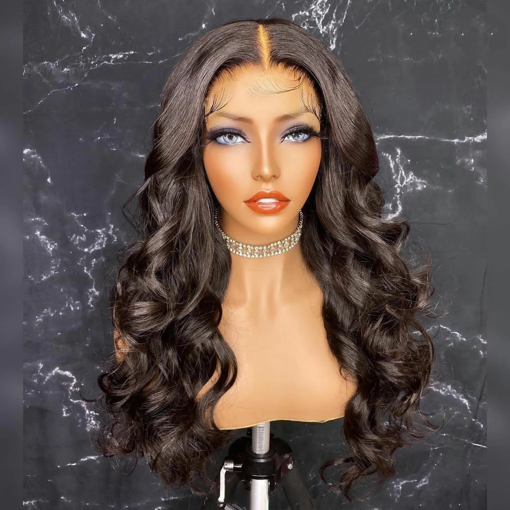 Ladies Wig Natural Buckle Black Big Wave Chemical Fiber Front Lace Long Curly Hair High Temperature Silk Headgear