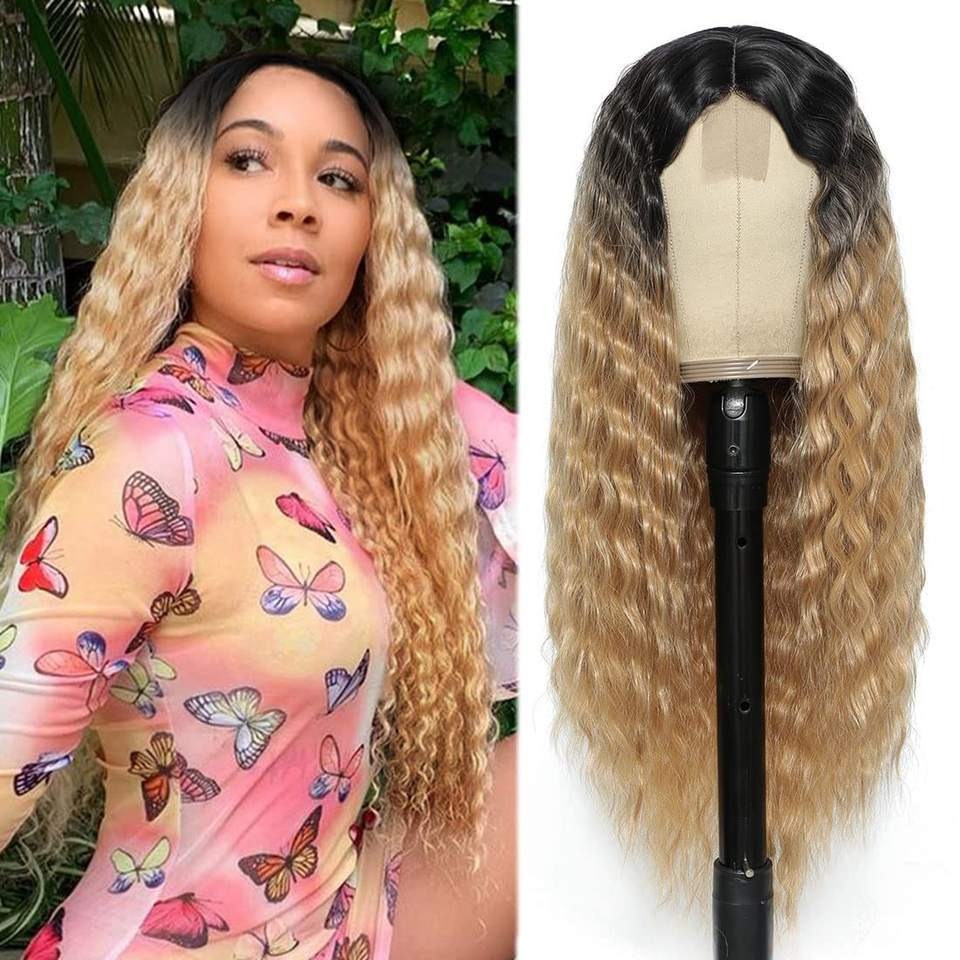 European and American Women's Wigs -Small Lace Center Deep Wave -Long -Curly -Wig Headband