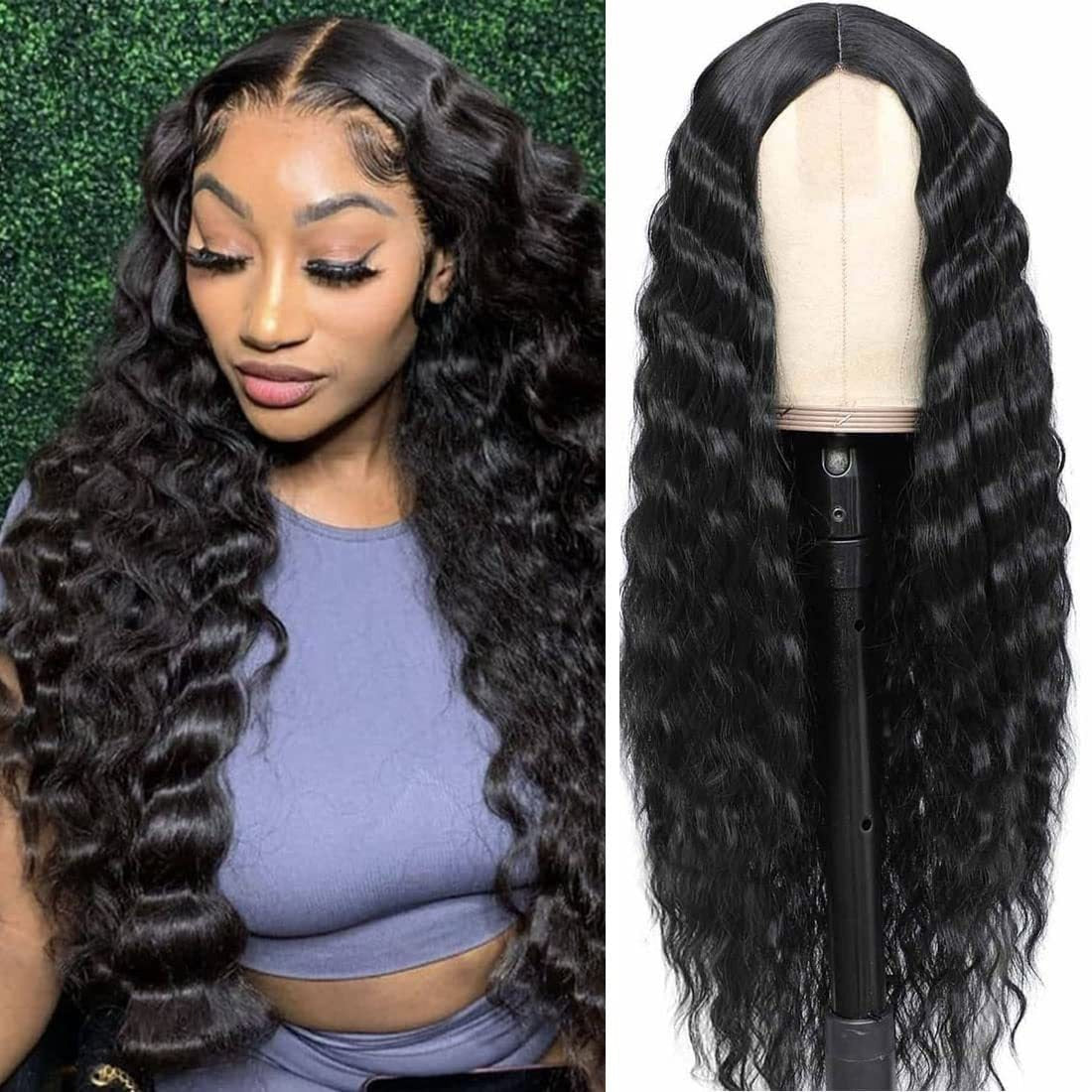 European and American Women's Wigs -Small Lace Center Deep Wave -Long -Curly -Wig Headband