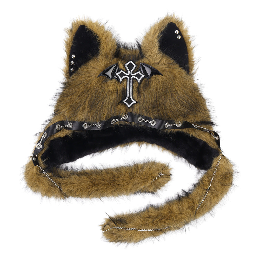 Subculture Cat Ear Hat Gothic Dark Aesthetic, Winter Fleece Beanie, Warm Autumn/Winter Hat -NB