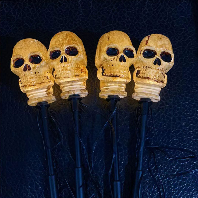 Halloween Floor Insertion Lamp Skeleton Head White Bone Garden Shape Lamp String