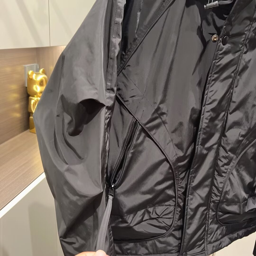 Men's Workwear Solid Black Hooded Fit Jacket
