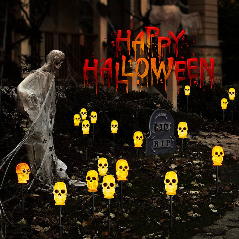 Halloween Floor Insertion Lamp Skeleton Head White Bone Garden Shape Lamp String