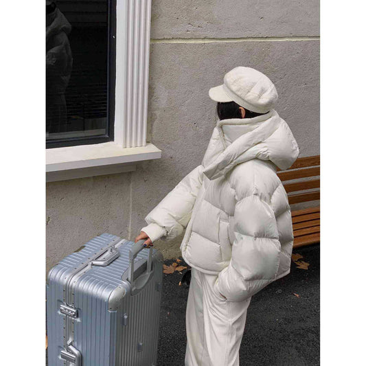 Fashionable Loose Color-blocked Winter Parka, Thickened Warm Cotton Coat