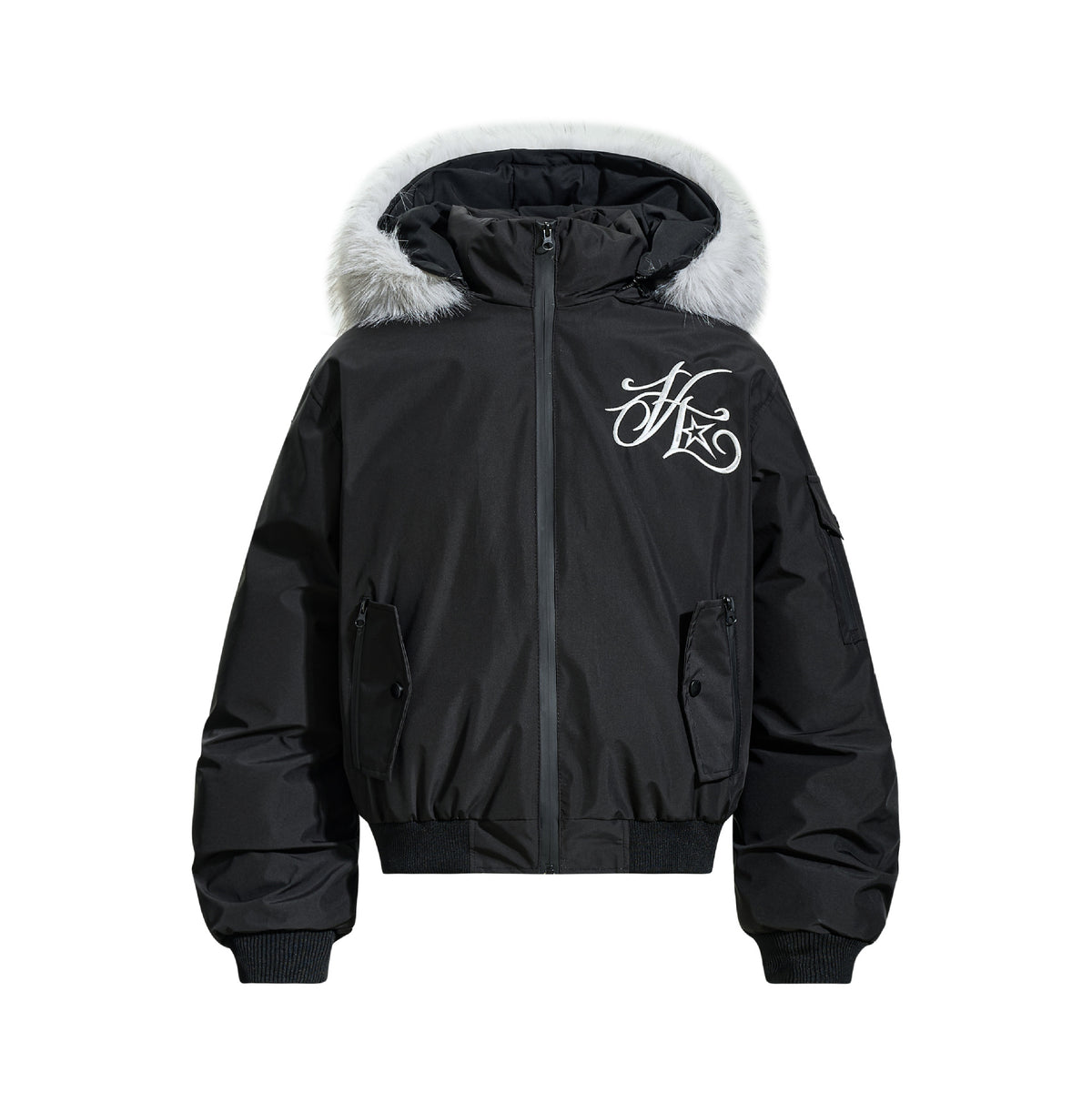 Thick cotton jacket with fur collar