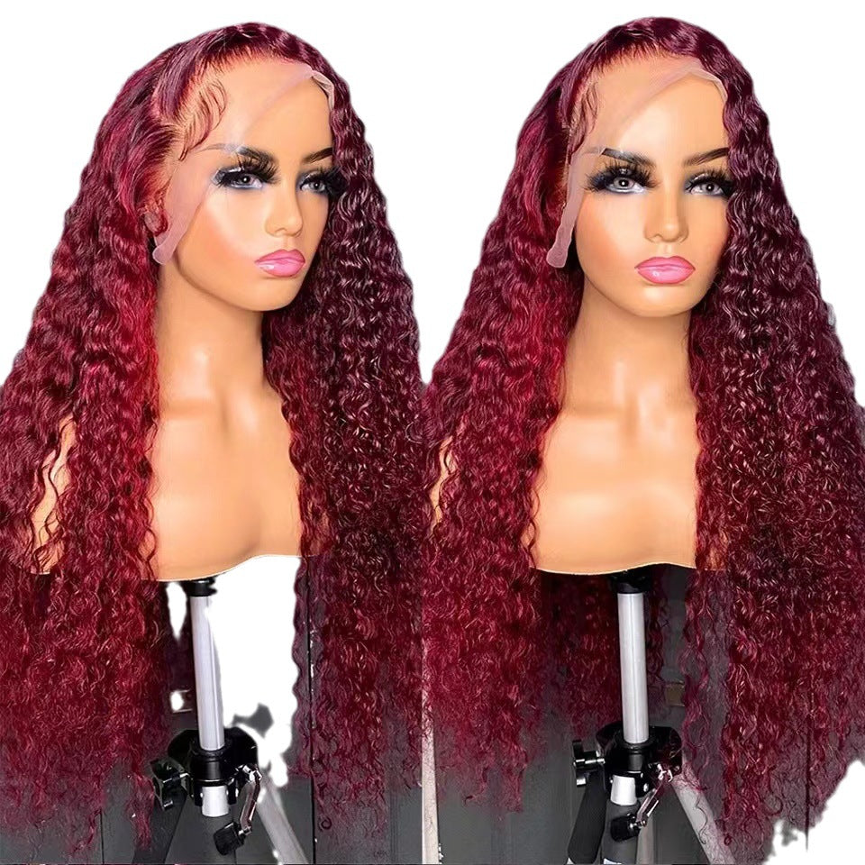 Wig Red Premium "Human Hair" -Front lace wig 13x4 -women's long hair full head cover