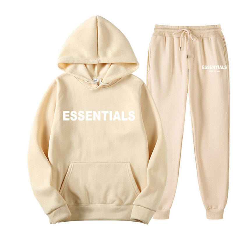 ESSENTIALS Couple Set Hoodies for Men and Women Double Line High Street Fashion Two-Piece Set