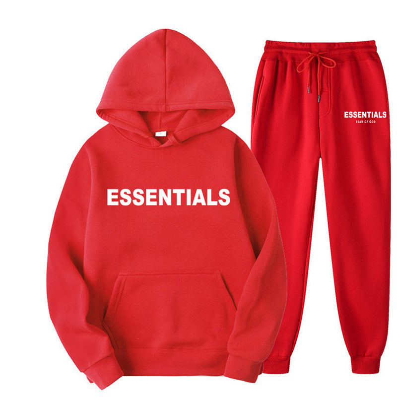 ESSENTIALS Couple Set Hoodies for Men and Women Double Line High Street Fashion Two-Piece Set