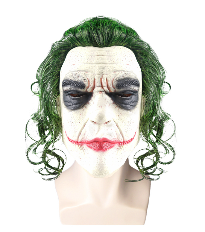 Joker Mask with Green Hair Wig Halloween Latex Mask Party Costume
