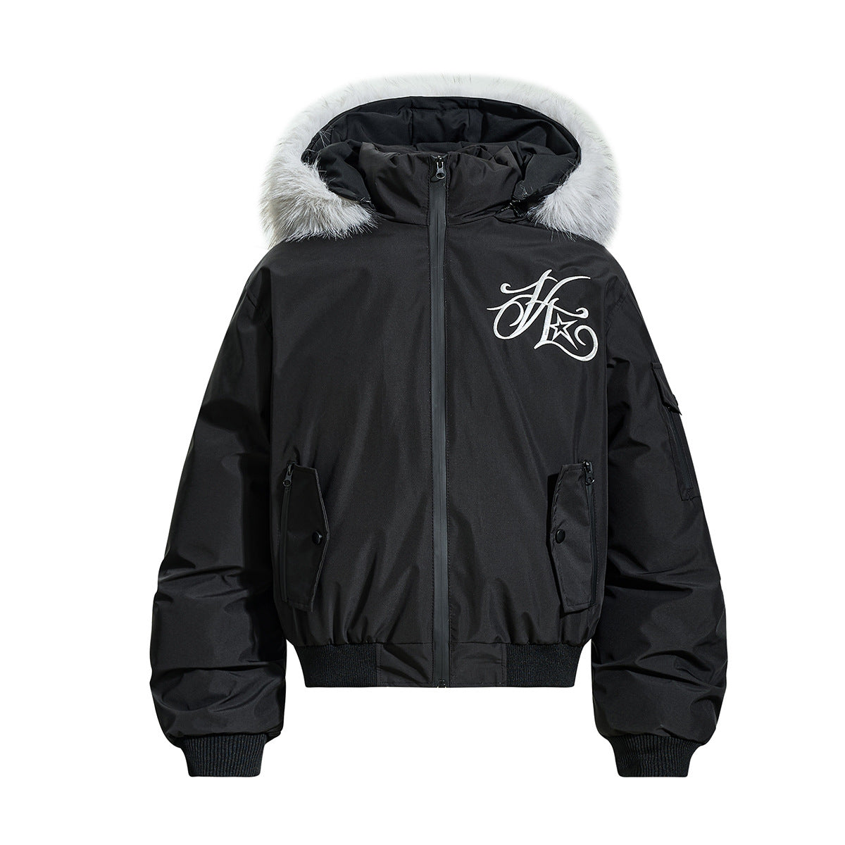 Thick cotton jacket with fur collar