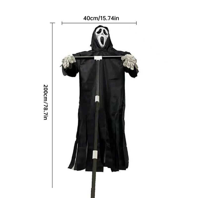 Scary Halloween Ghost Robe Costume with Crow Prop – Horror Phantom