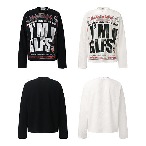 Long Sleeve VINTAGE NEWSPAPER PRINT T-Shirt