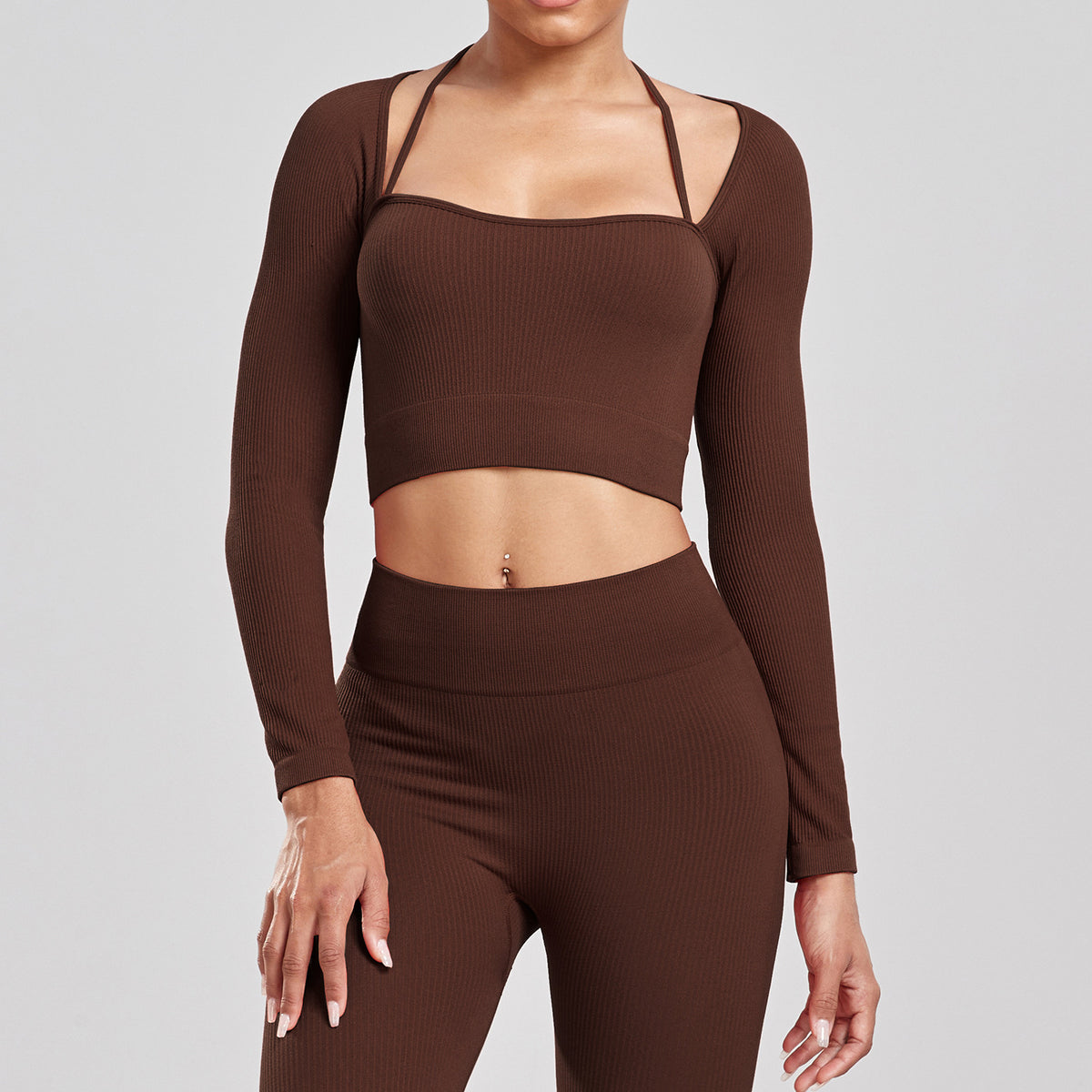 Sports Running Seamless Ribbed Long Sleeve Yoga Fitness Set