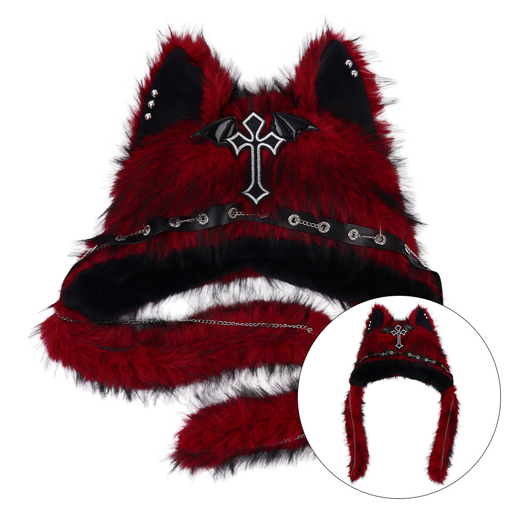 Subculture Cat Ear Hat Gothic Dark Aesthetic, Winter Fleece Beanie, Warm Autumn/Winter Hat -NB