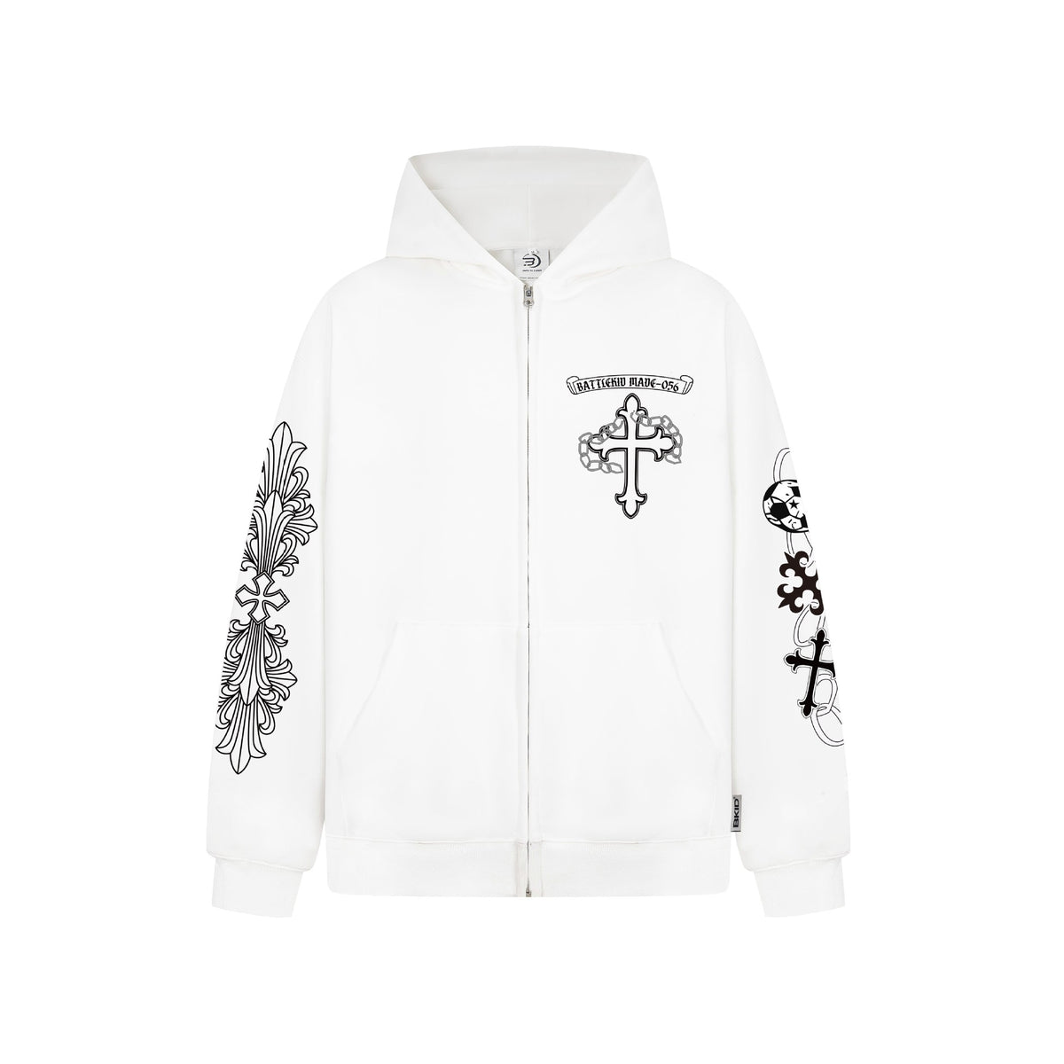 Street Style Cross Print Hooded Sweatshirt Jacket