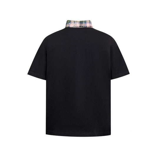 Color Block Applique Star Letter Embroidery Short Sleeve Polo Shirt Unisex