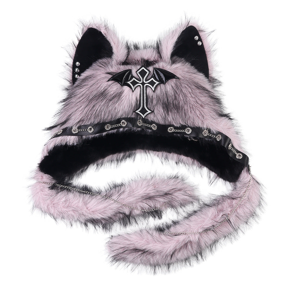 Subculture Cat Ear Hat Gothic Dark Aesthetic, Winter Fleece Beanie, Warm Autumn/Winter Hat -NB