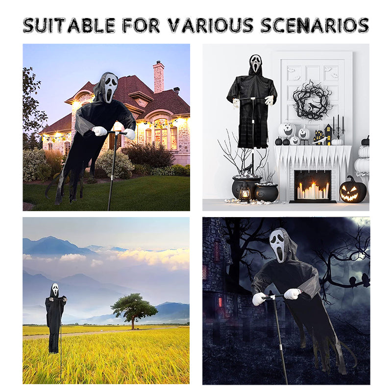 Scary Halloween Ghost Robe Costume with Crow Prop – Horror Phantom