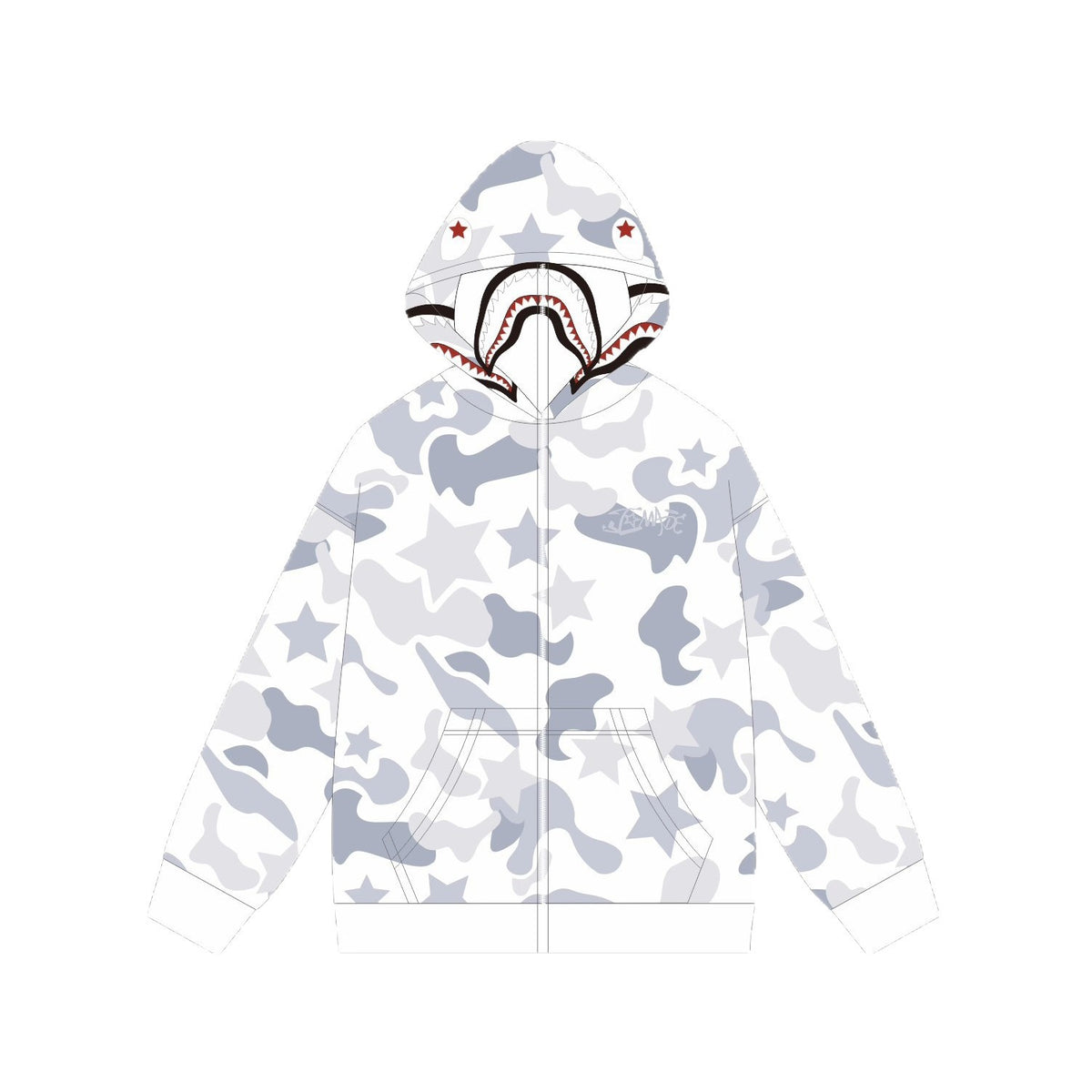 Sudadera con capucha y cierre de cremallera, estampado de tiburón y camuflaje, unisex, edición limitada