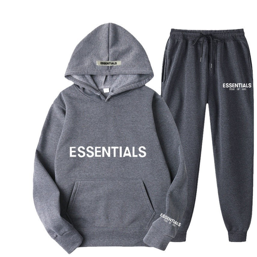 ESSENTIALS Couple Set Hoodies for Men and Women Double Line High Street Fashion Two-Piece Set