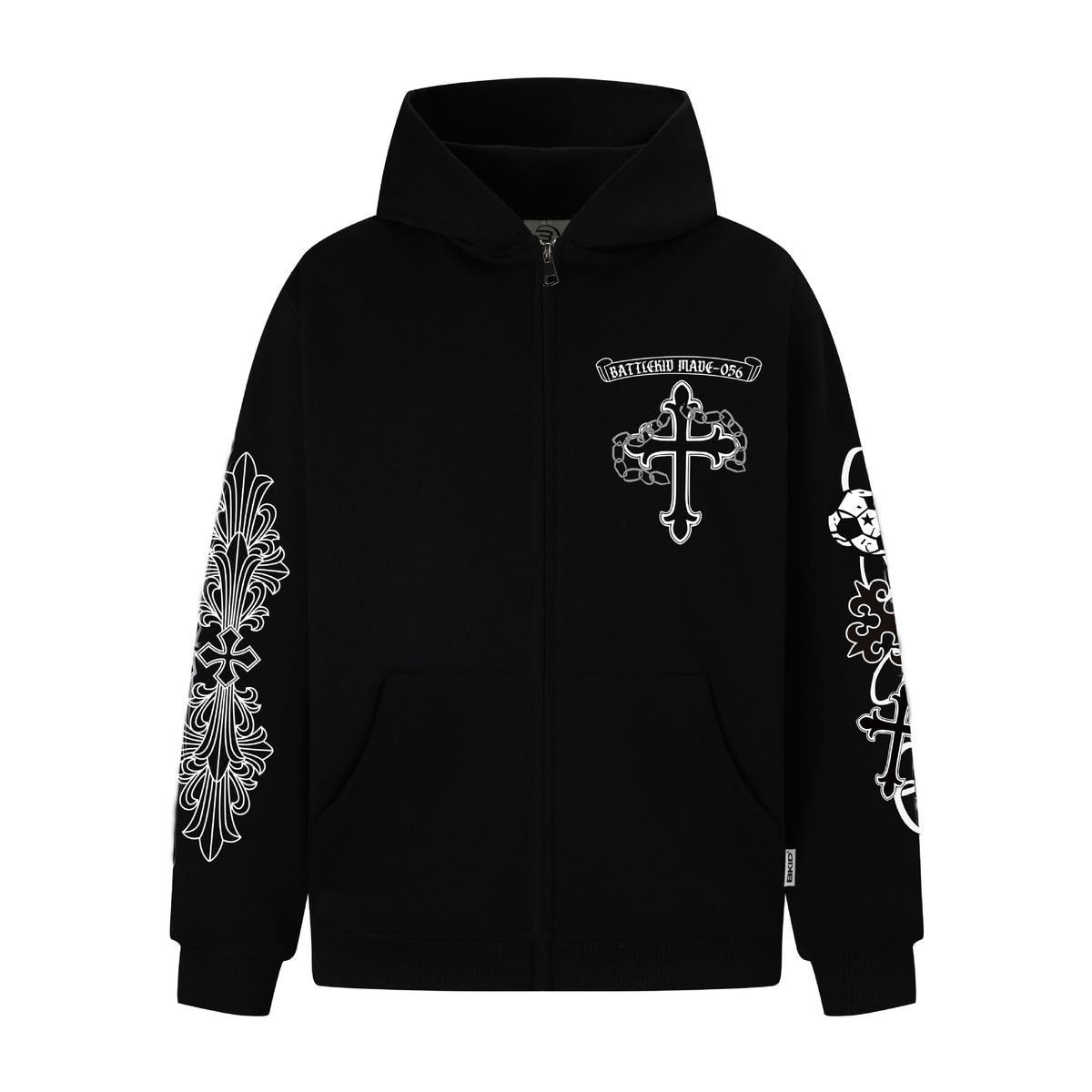 Street Style Cross Print Hooded Sweatshirt Jacket