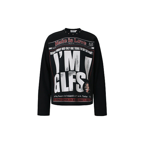 Long Sleeve VINTAGE NEWSPAPER PRINT T-Shirt
