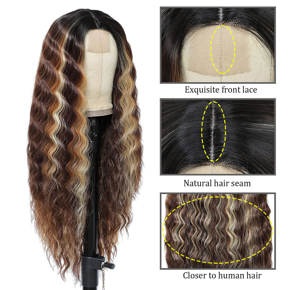 European and American Women's Wigs -Small Lace Center Deep Wave -Long -Curly -Wig Headband
