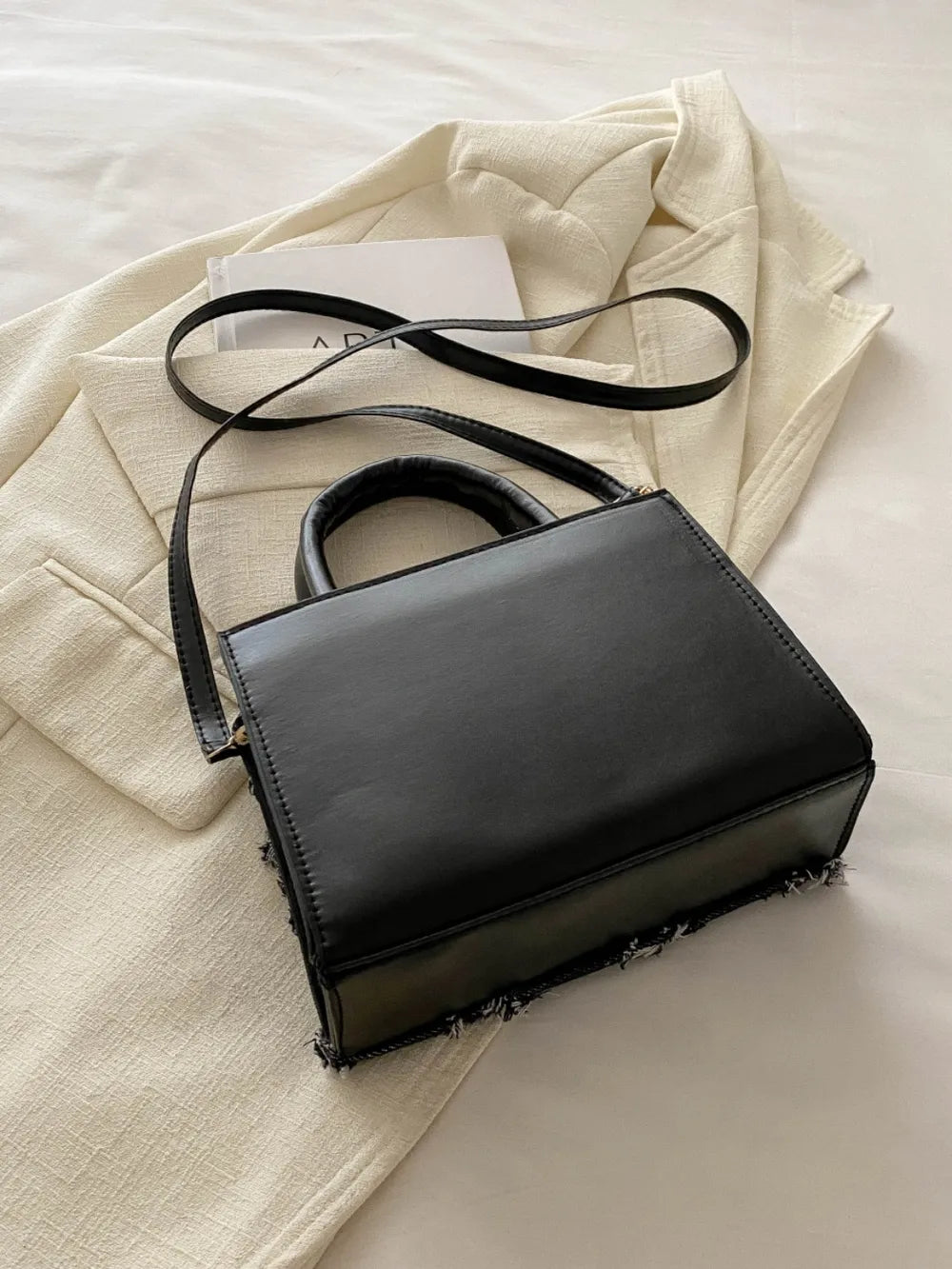 Raw Hem Denim PU Leather Handbag