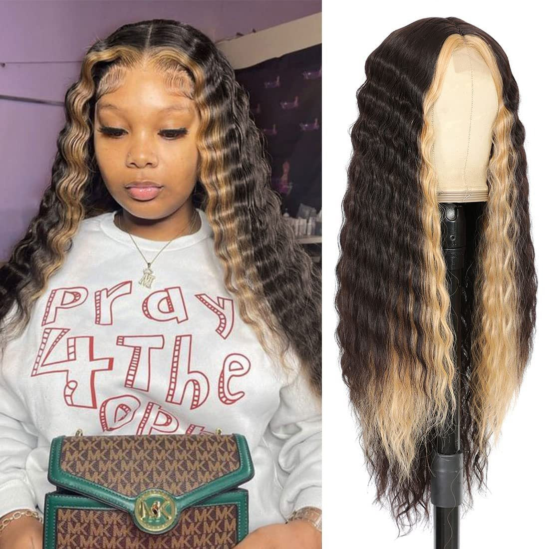 European and American Women's Wigs -Small Lace Center Deep Wave -Long -Curly -Wig Headband