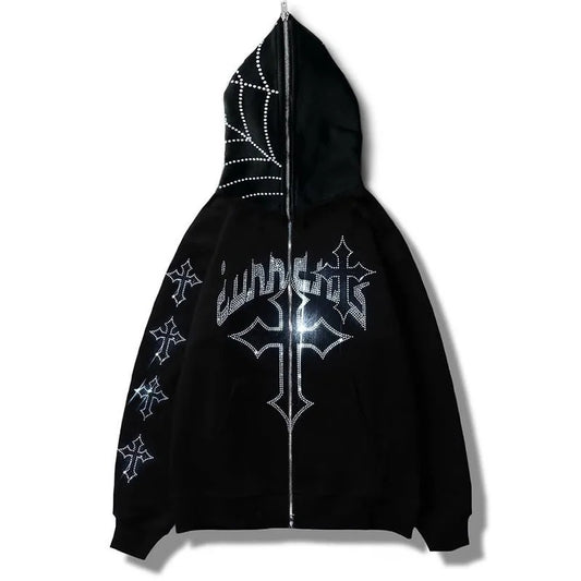 Y2K hot diamond hoodie cardigan street trendy NLB zippered jacket