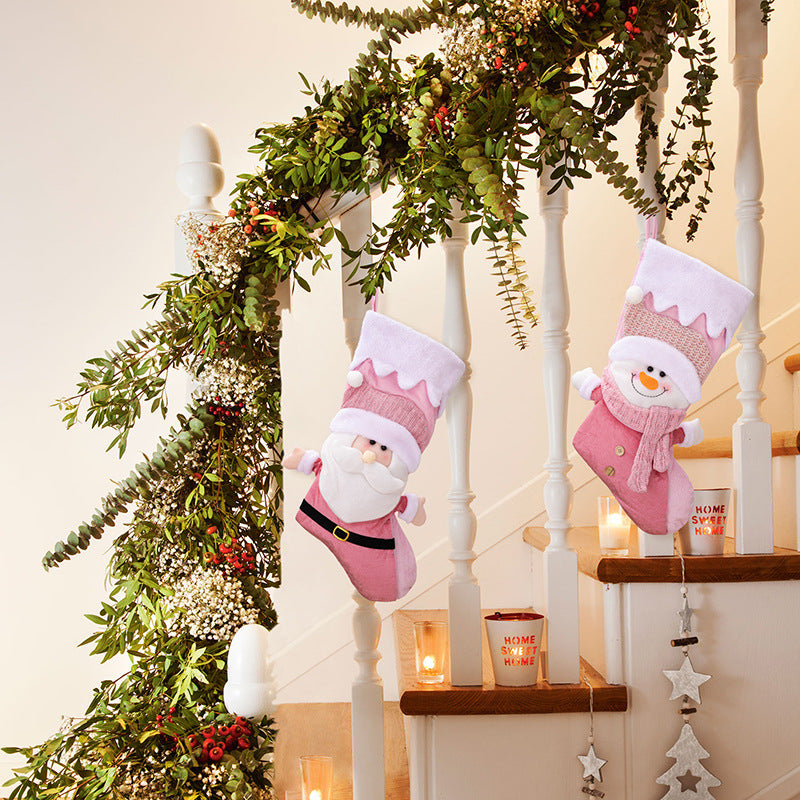 Christmas socks Pink Santa Claus. Gift bags