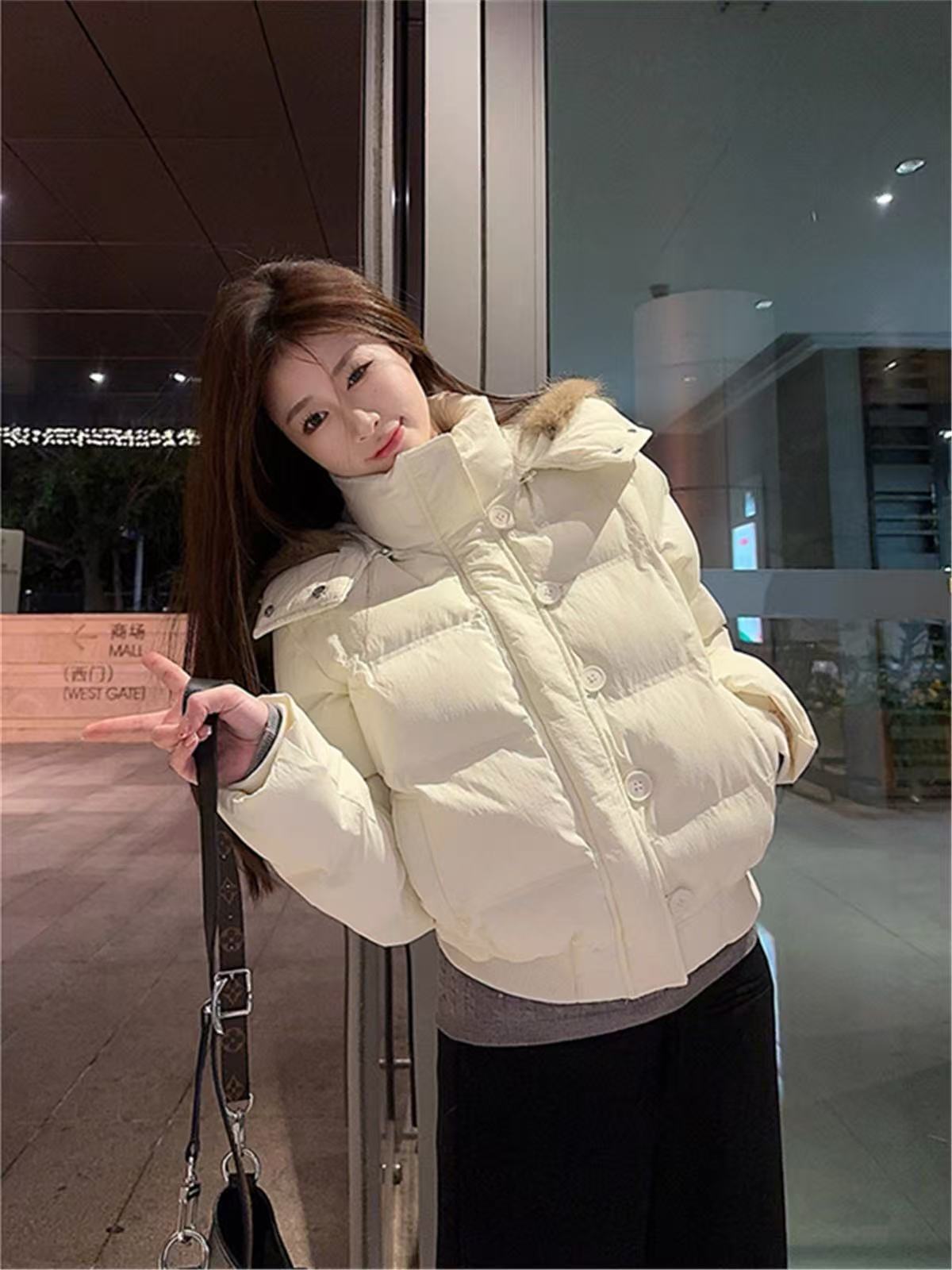 Hooded winter down cotton-padded jacket