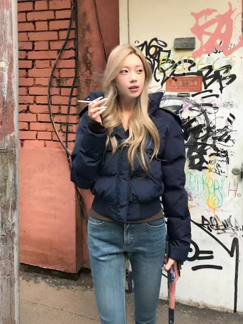 Hooded winter down cotton-padded jacket