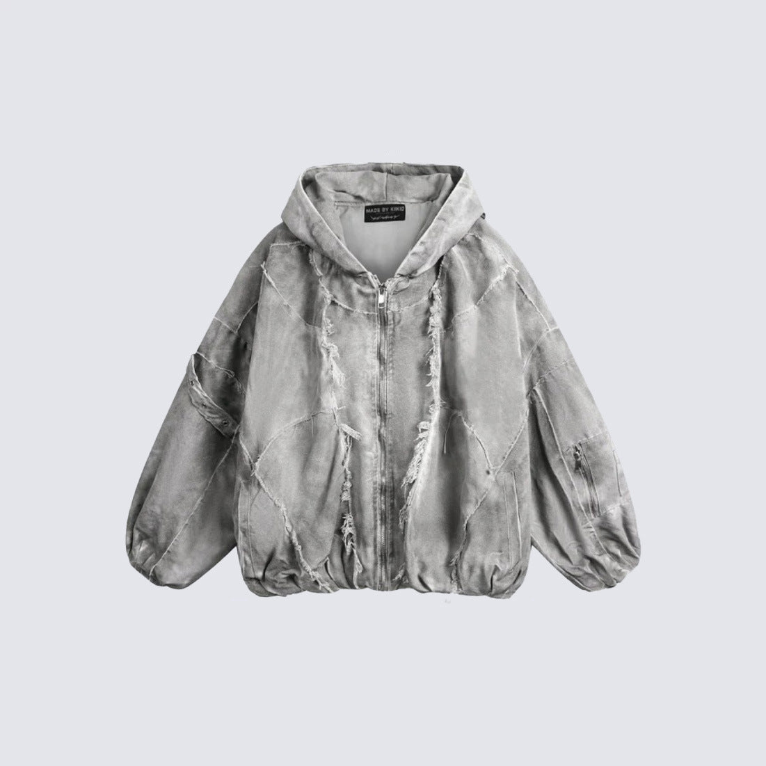 Men's Oversized Retro Patchwork Zip-Up Hooded Jacket