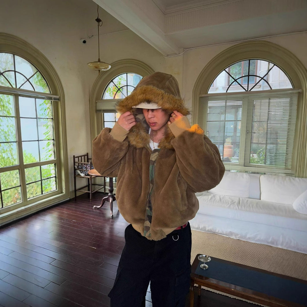 Camouflage Elements Fur Collar Men's Coat