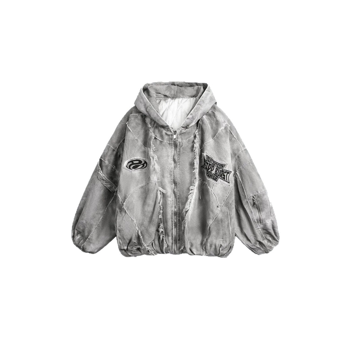 Men's Oversized Retro Patchwork Zip-Up Hooded Jacket