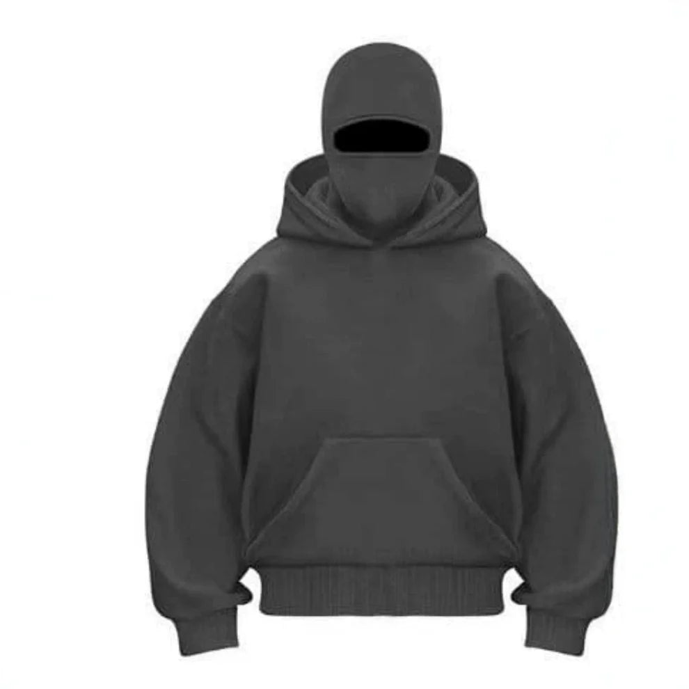 Men's Zip-Up Hooded Jacket with Mask Design, Pullover Sweatshirt Coat