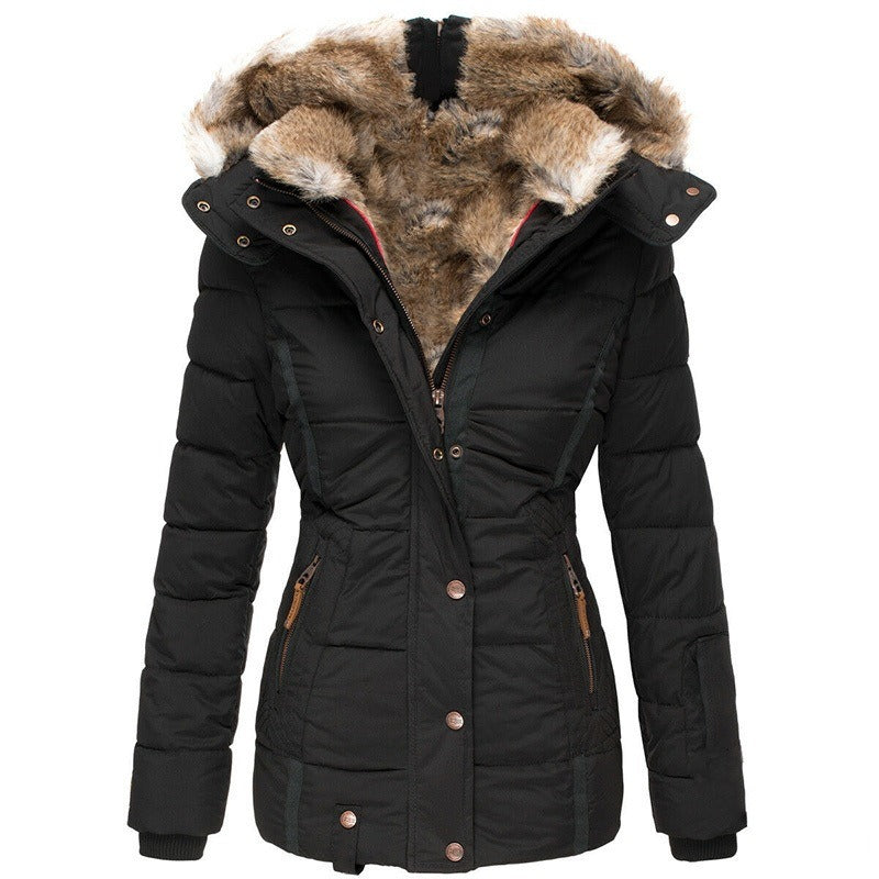Coat Women's Zipper Long Sleeve Slim Fit Cotton Coat Coat Hooded Coat-NB