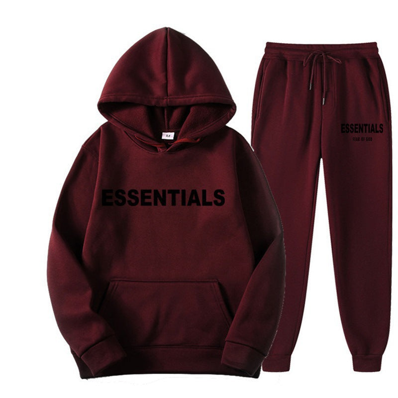 ESSENTIALS Couple Set Hoodies for Men and Women Double Line High Street Fashion Two-Piece Set